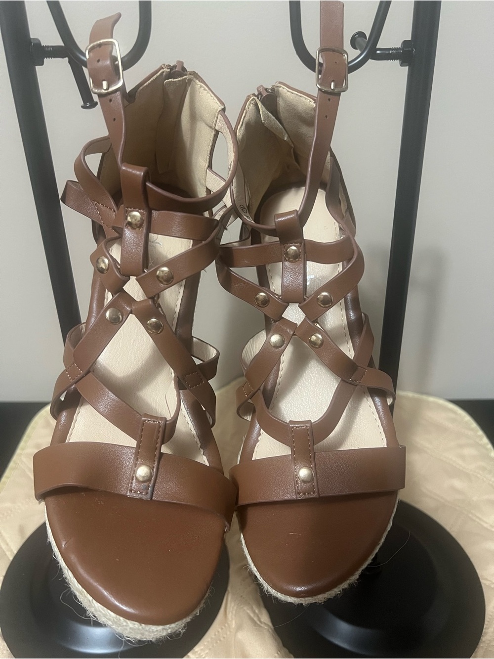 Refresh Emery Women’s Gladiator Brown Strappy Espadrille Wedge Sandals